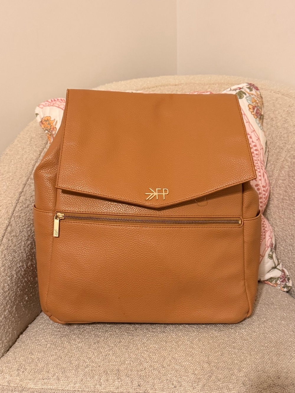 Freshly Picked Tan Leather Backpack Diaper Bag Tote